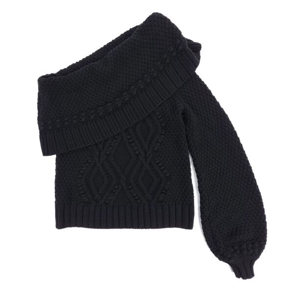 NEW Intermix Wool Dahlia One Shoulder Balloon Sleeve Bobble Cable Knit Sweater - Picture 6 of 7